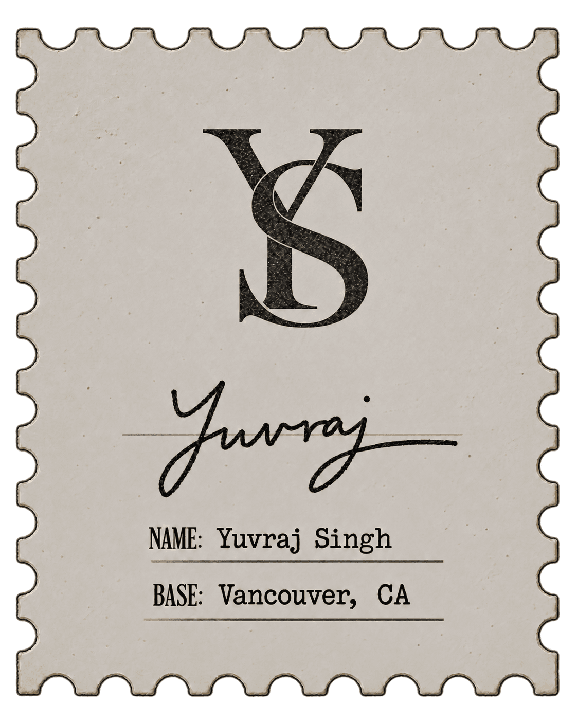 Yuvraj Singh personal stamp with YS monogram